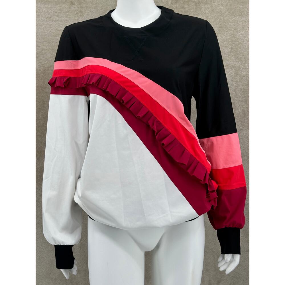 NO KA'OI Sweatshirt Women 1 Small Black Pink Nalu Nau Ruffled Color Block Stripe
